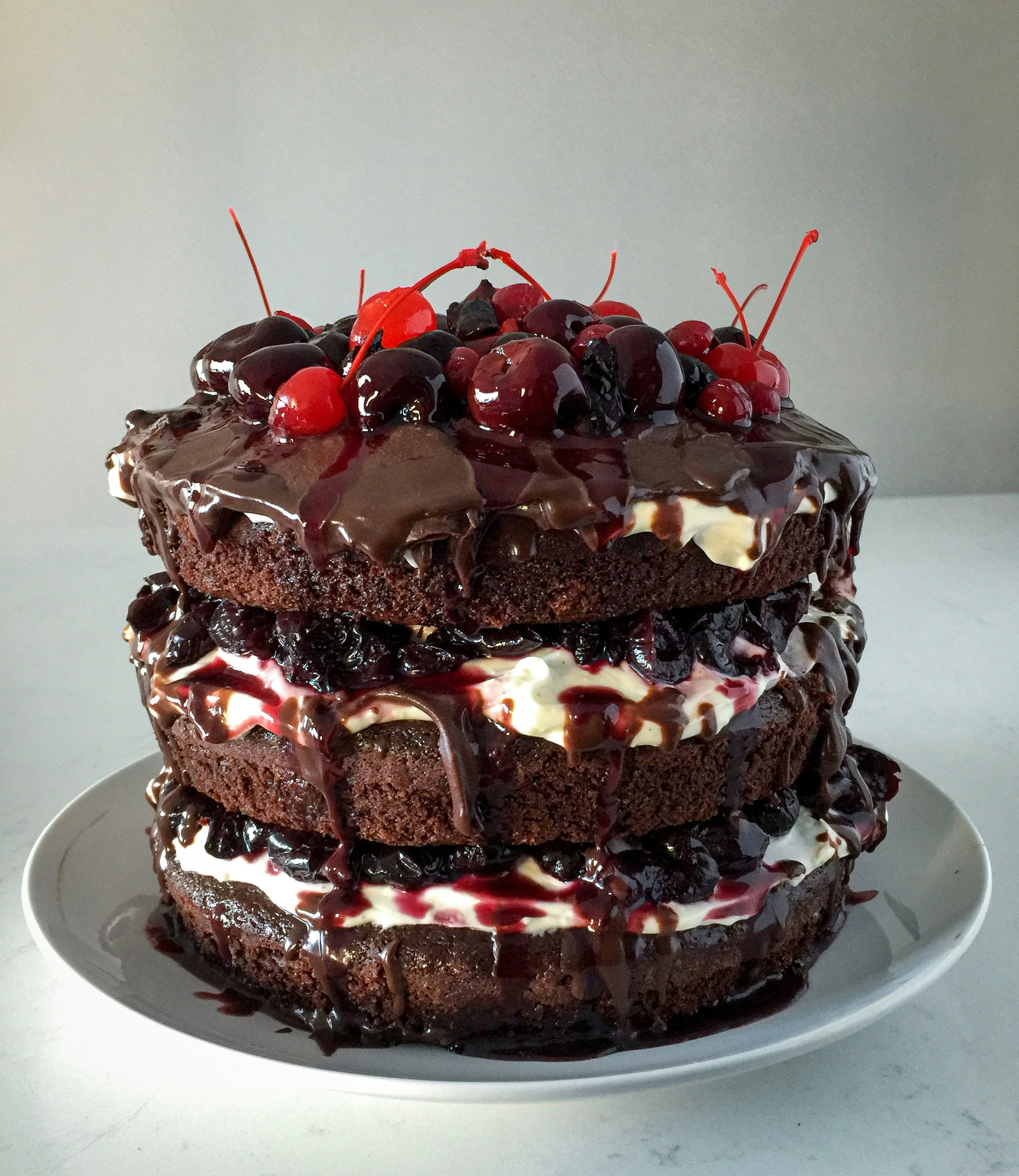 Layered chocolate dessert served on a plate